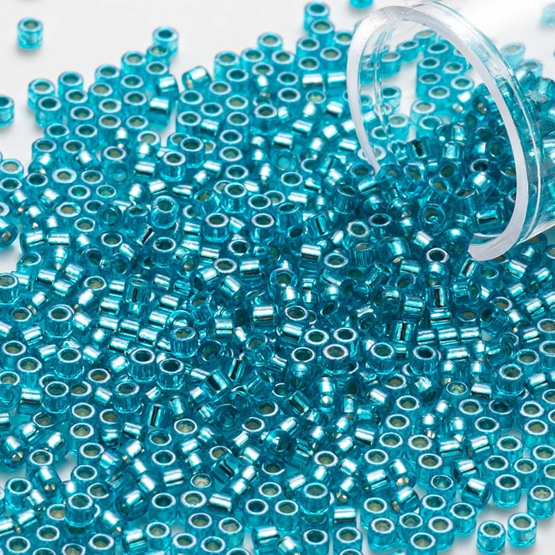 11/0 Tube Lined Sliver Azure Glass Beads 10grams