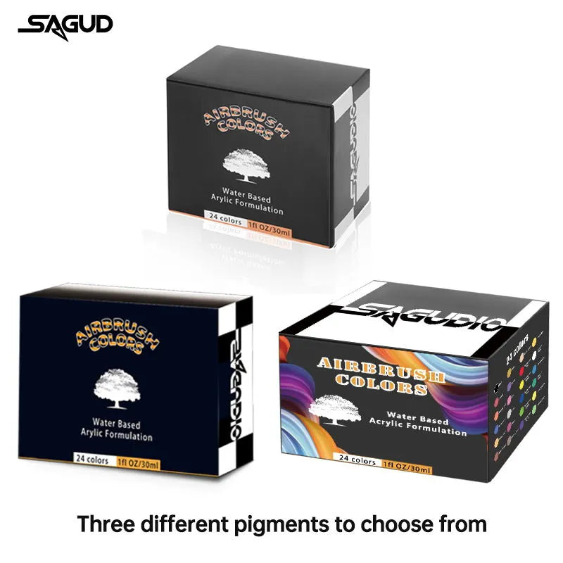 SAGUD Airbrush Paint Set 12/24 Colors 30ML Opaque & Water Based Fluorescent Acrylic Paint for Shoes Nails Art DIY Model Painting