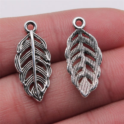 20pcs Antique Silver Color Feather Charms