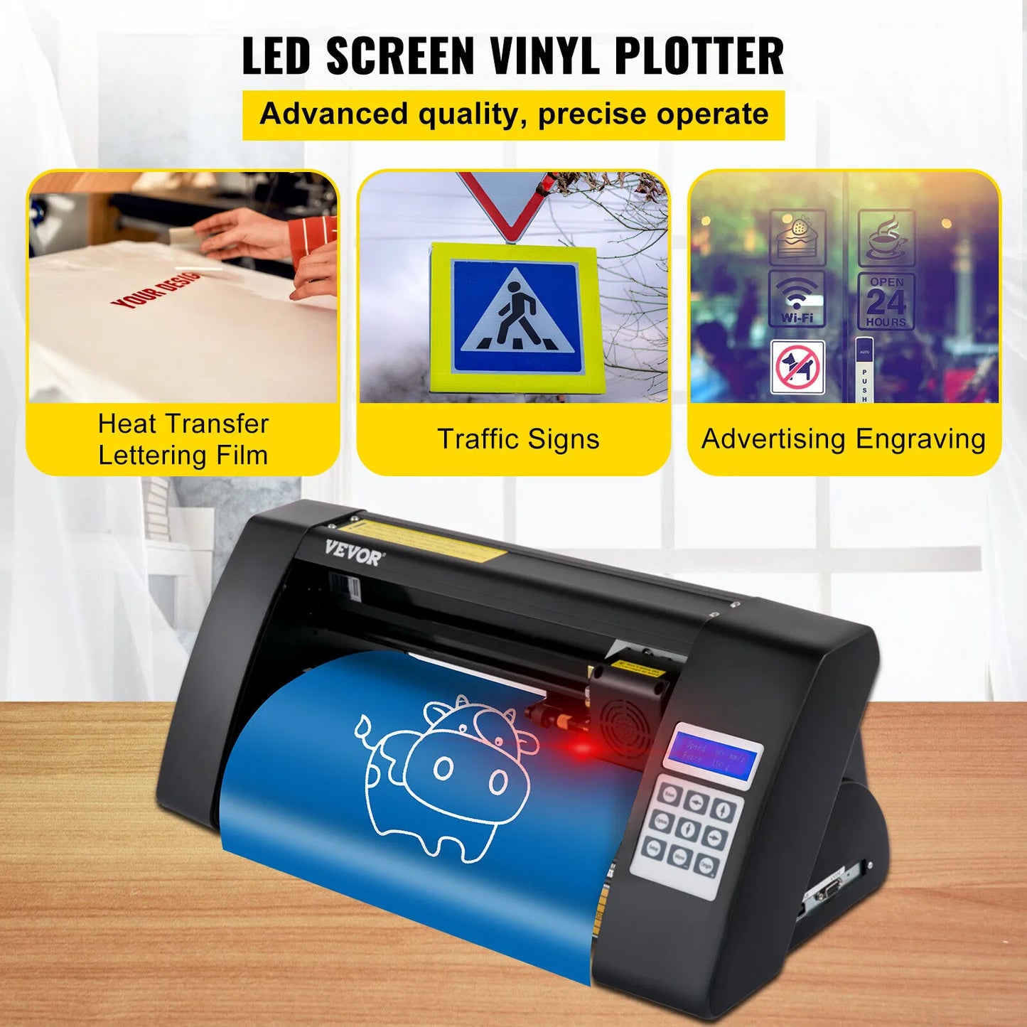 VEVOR 14" Semi-Automatic Vinyl Cutter Plotter 375mm Signmaster Cutting w/ Papers LED Screen Plotter Cutter