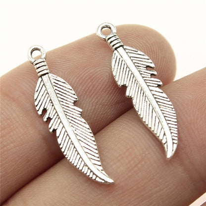 20pcs Antique Silver Color Feather Charms