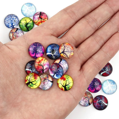 10pcs Colorful Bees Round Glass Cabochon Flat Back