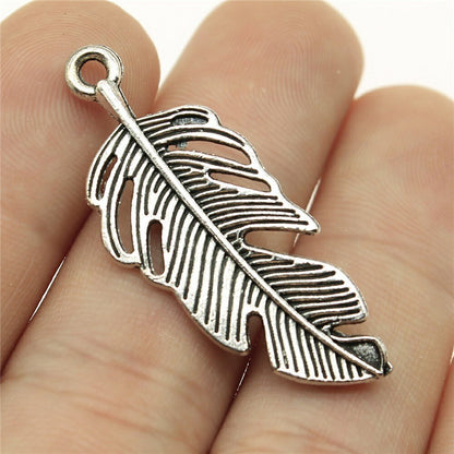 20pcs Antique Silver Color Feather Charms