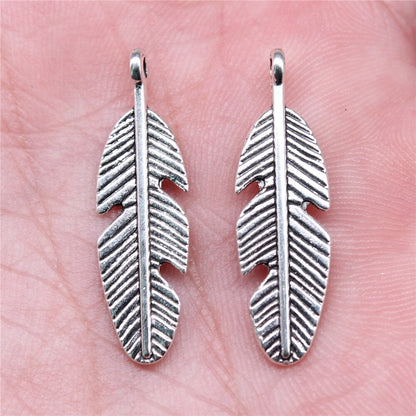 20pcs Antique Silver Color Feather Charms