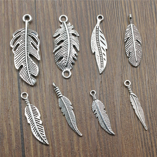 20pcs Antique Silver Color Feather Charms