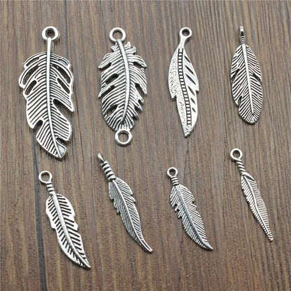 20pcs Antique Silver Color Feather Charms