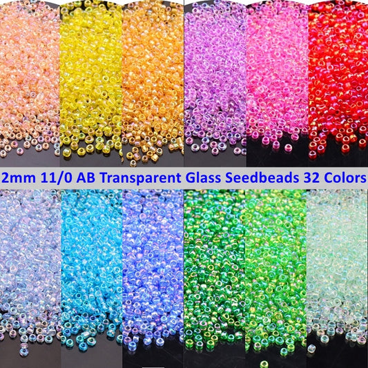 11/0 2mm Czech Glass Beads Iridescent Transparent 10grams
